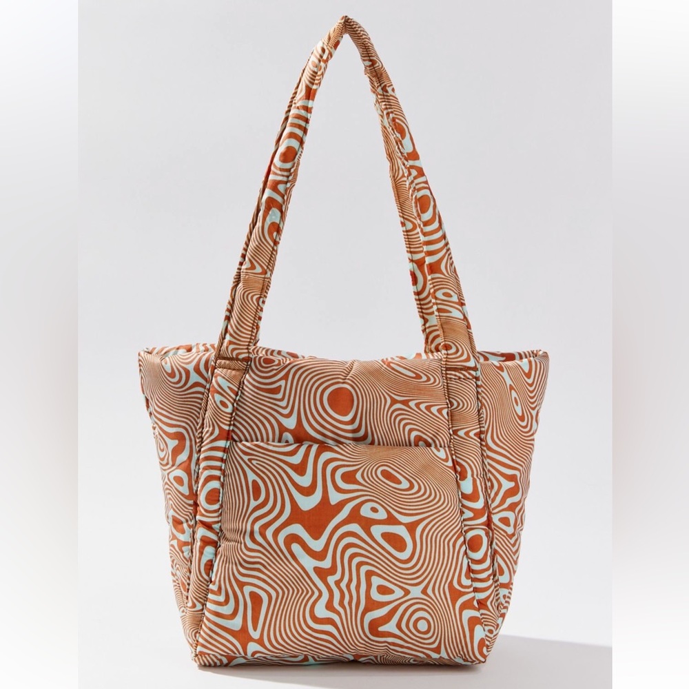 BAGGU Happy Puffy Mint & Tan Tote Bag NWT